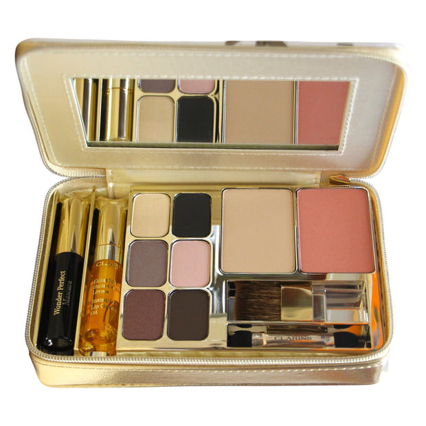 Σετ Clarins: Clarins, Multi-use, Face Palette, 8 Shades, 18 g + Wonder Volume, Volumising, Μάσκαρα, Black, 3 ml *Miniature + Lip Comfort, Glossy, Λάδι Χειλιών, 2.8 ml *Miniature + Clarins, GWP Textile Pouch