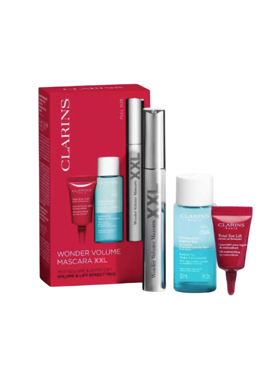 Σετ Clarins: Instant Eye, Makeup Remover Lotion, 30 ml + Wonder Volume, Volumising, Μάσκαρα, Black, 8 ml + Total Eye, Lifting & Σύσφιξης, Κρέμα Ματιών, 3 ml