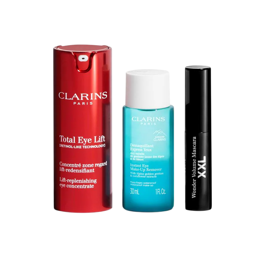 Set Clarins: Total Eye, Lift, Day, Ορός Ματιών, 15 ml + Instant Eye, Makeup Remover Lotion, 30 ml + Wonder Volume, Volumising, Mascara, Black, 3 ml *Miniature