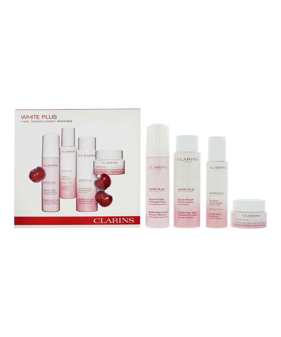 Set Clarins: White Plus, Ενυδατική, Day, Γαλάκτωμα, Για το Πρόσωπο, 75 ml + White Plus, Λάμψης, Αφρός Καθαρισμού, 150 ml + White Plus, Λάμψης, Lotion, Για το Πρόσωπο, 200 ml + White Plus, Λάμψης, Gel Mask, Για το Πρόσωπο, 50 ml