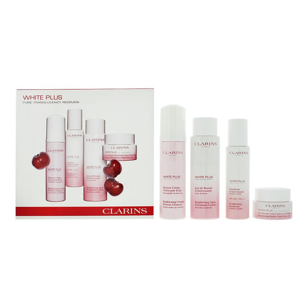 Σετ Clarins: White Plus, Ενυδατικό, Day, Γαλάκτωμα, Για το Πρόσωπο, 75 ml + White Plus, Λαμπερό, Αφρός Καθαρισμού, 150 ml + White Plus, Λαμπερό, Lotion, Για το Πρόσωπο, 200 ml + White Plus, Λαμπερό, Gel Mask, Για το Πρόσωπο, 50 ml