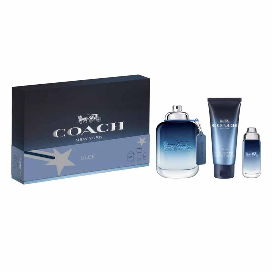 Σετ Coach: Blue, Eau De Toilette, Για Άνδρες, 100 ml + Blue, Eau De Toilette, Για Άνδρες, 15 ml + Blue, Αφρόλουτρο, Beard & Hair, 100 ml