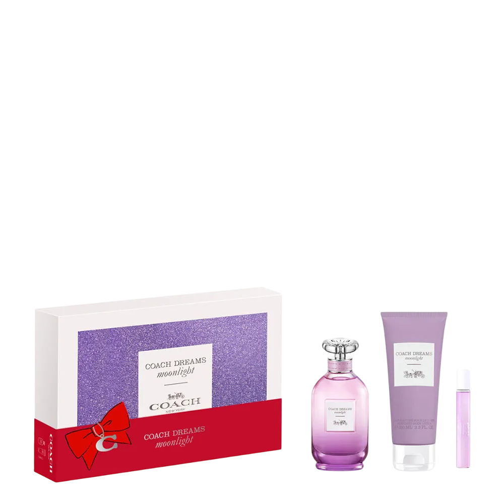 Σετ Coach: Dreams Moonlight, Eau De Parfum, Για Γυναίκες, 90 ml + Dreams Moonlight, Eau De Toilette, Για Γυναίκες, 15 ml + Dreams Moonlight, Ενυδατικό, Λοσιόν Σώματος, 100 ml