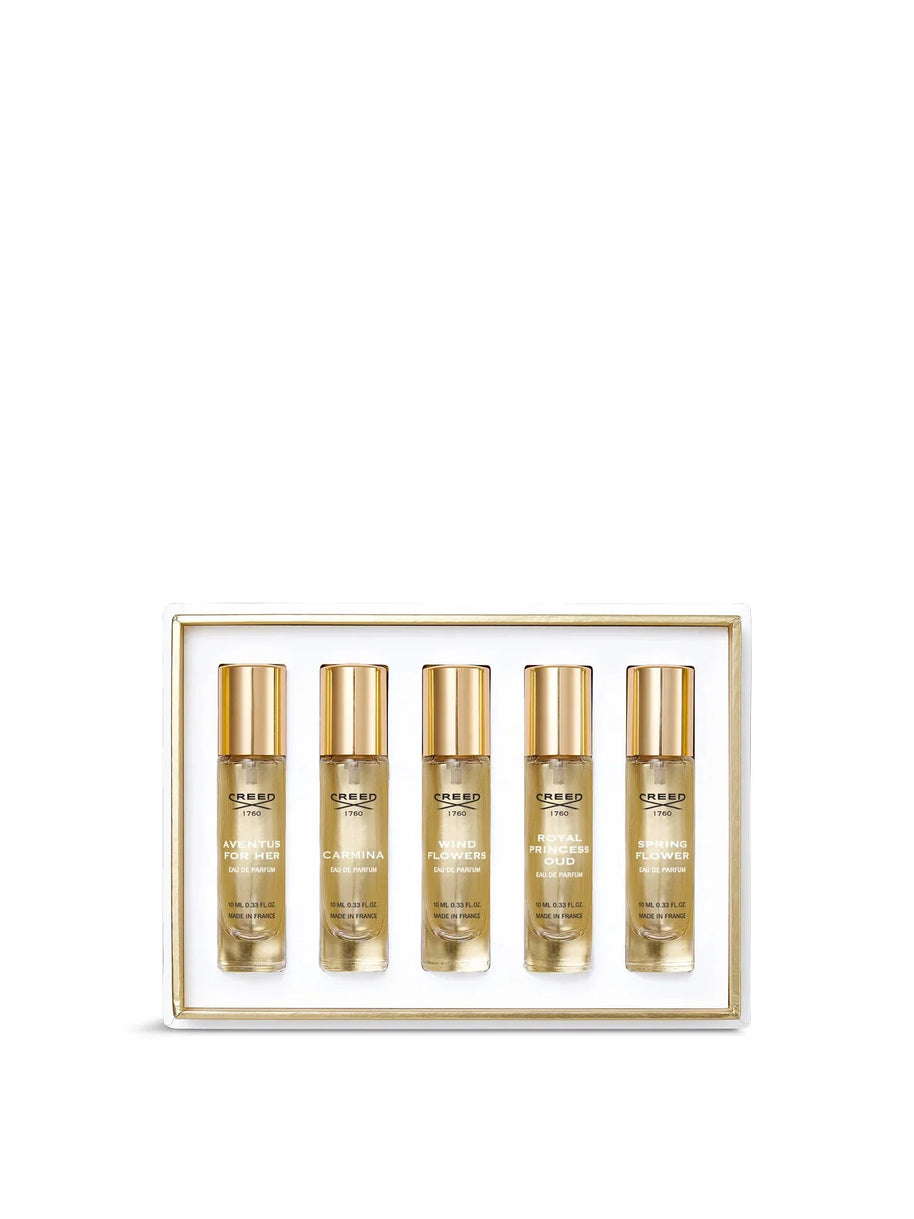 Set Creed: Wind Flowers, Eau De Parfum, Γυναικείο, 10 ml + Royal Princess Oud, Eau De Parfum, Γυναικείο, 10 ml + Carmina, Eau De Parfum, Γυναικείο, 10 ml + Aventus, Eau De Parfum, Γυναικείο, 10 ml + Spring Flower, Eau De Parfum, Γυναικείο, 10 ml