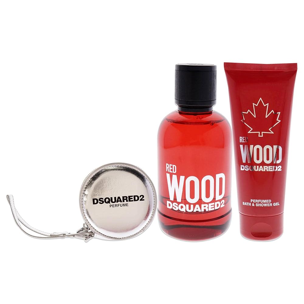 Σετ Dsquared 2: Red Wood, Eau De Toilette, Για Γυναίκες, 100 ml + Red Wood, Αφρόλουτρο & Shampoo 2-In-1, 100 ml + Dsquared, GWP Textile Pouch, Silver