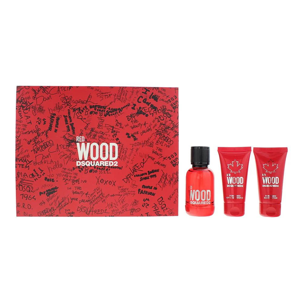 Σετ Dsquared 2: Red Wood, Eau De Toilette, Για Γυναίκες, 50 ml + Red Wood, Αφρόλουτρο & Σαμπουάν 2-Σε-1, 50 ml + Red Wood, Λοσιόν Σώματος, 50 ml