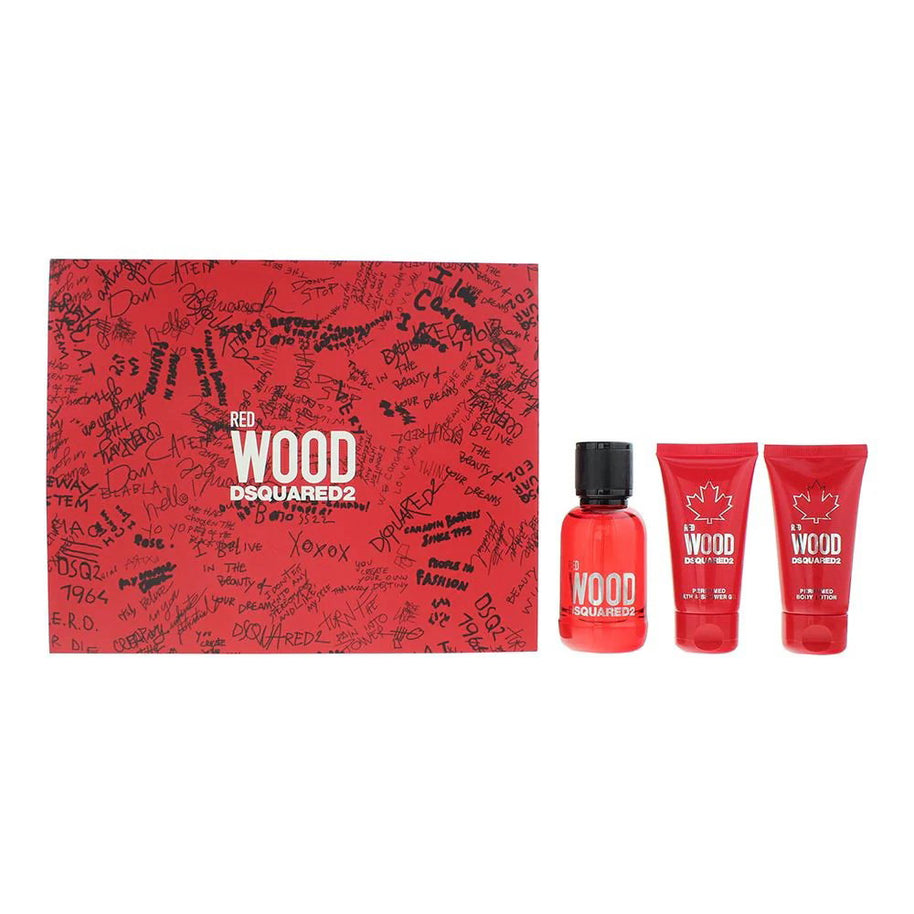 Σετ Dsquared 2: Red Wood, Eau De Toilette, Για Γυναίκες, 50 ml + Red Wood, Αφρόλουτρο & Σαμπουάν 2-Σε-1, 50 ml + Red Wood, Λοσιόν Σώματος, 50 ml