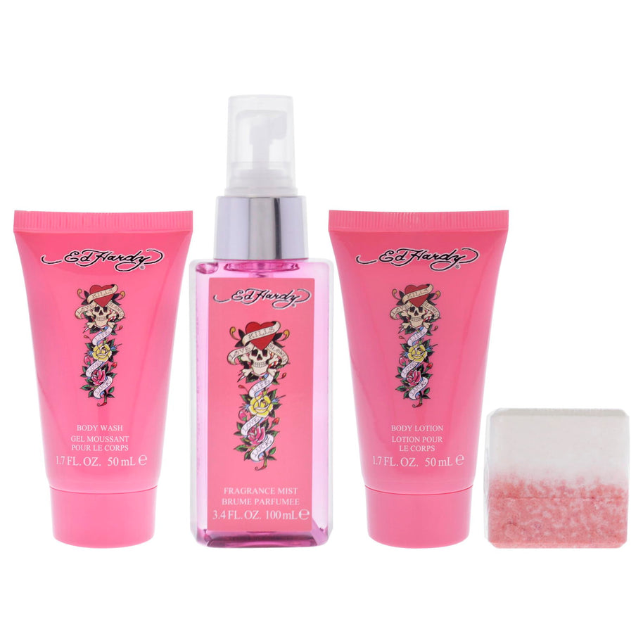 Σετ Ed Hardy: Ed Hardy, Αρωματικό Spray, Για Γυναίκες, 50 ml + Ed Hardy, Αφρόλουτρο, 50 ml + Ed Hardy, Ενυδατική Λοσιόν Σώματος, 50 ml + Ed Hardy, Καθαρισμού, Bath Bomb