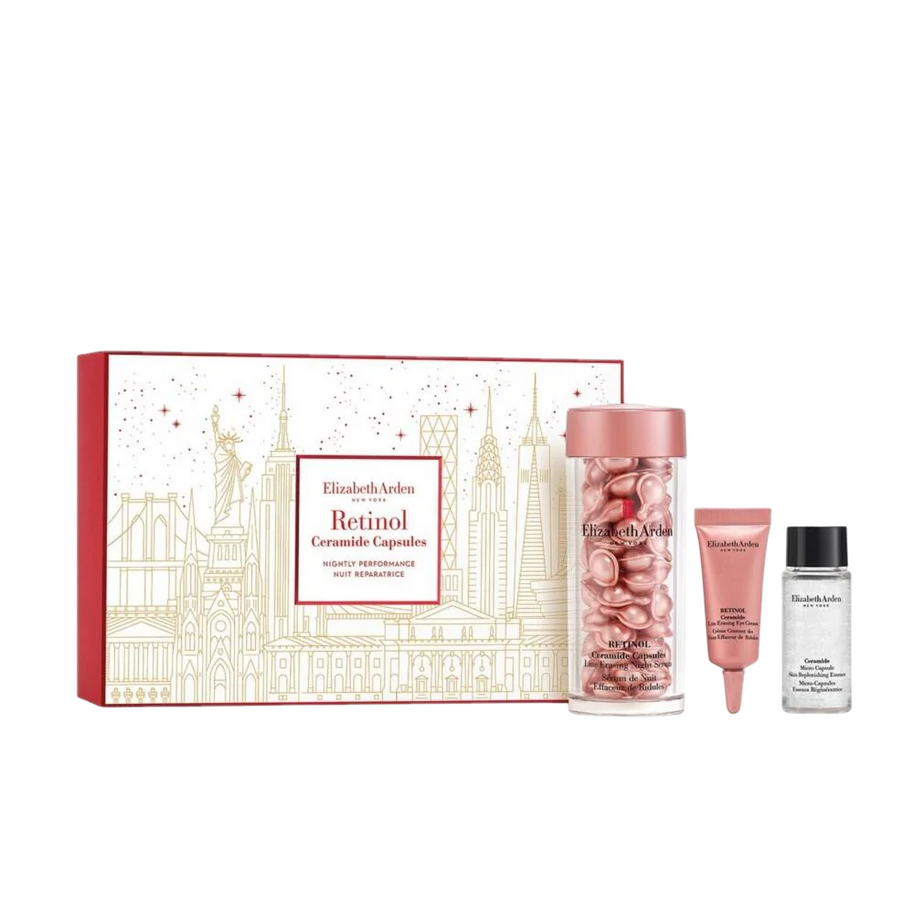 Set Elizabeth Arden: Retinol, Ceramide, Reduces Fine Lines & Wrinkles, Serum Capsules, Για το Πρόσωπο, 60 pcs + Ceramide, Retinol, Λείανσης, Κρέμα Ματιών, 5 ml + Retinol + HPR Ceramide, Renewing, Water Cream, Για το Πρόσωπο, 15 ml