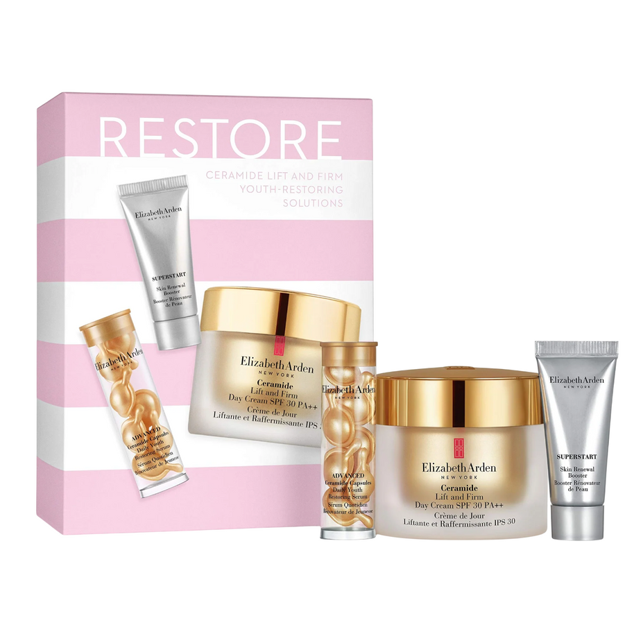 Set Elizabeth Arden: Superstart, Restorative, Serum, 5 ml + Ceramide, Ενυδατική, Κρέμα Προσώπου, SPF 30, 50 ml + Advanced Ceramide, Restores, Serum Capsules, Για το Πρόσωπο, 7 pcs