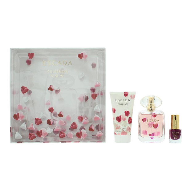 Set Escada: Celebrate N.O.W., Eau De Parfum, Γυναικείο, 50 ml + Celebrate N.O.W., Ενυδατική, Λοσιόν Σώματος, 50 ml + Celebrate N.O.W., Nail Polish, Intense Plump, 4.5 ml