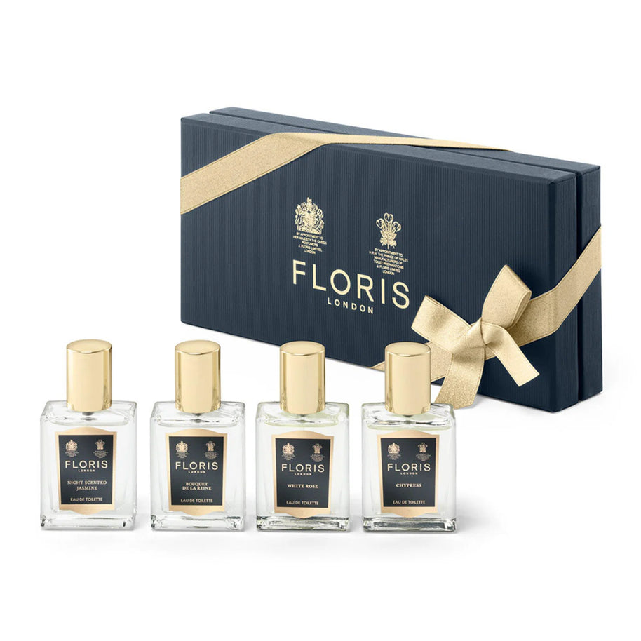 Set Floris Of London: Night Scented Jasmine, Eau De Toilette, Γυναικείο, 15 ml + Bouquet De La Reine, Eau De Toilette, Γυναικείο, 15 ml + White Rose, Eau De Toilette, Γυναικείο, 15 ml + Chypress, Eau De Toilette, Unisex, 15 ml