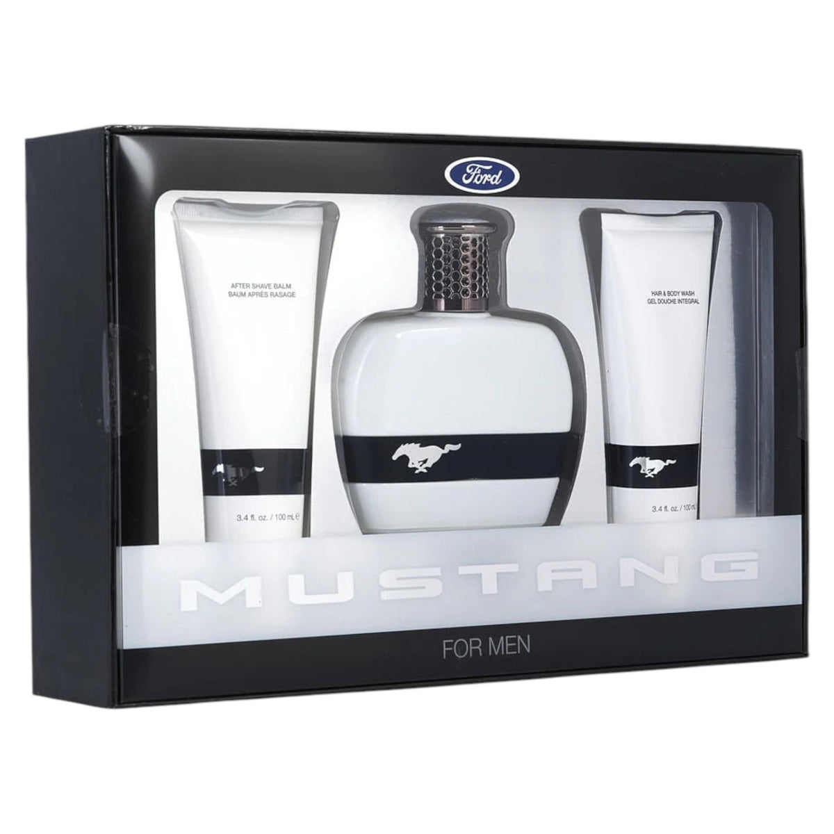 Set Ford: Mustang White, Eau De Toilette, Ανδρικό, 100 ml + Mustang White, Balm Για Μετά το Ξύρισμα, 100 ml + Mustang White, Αφρόλουτρο, For Hair & Body, 100 ml