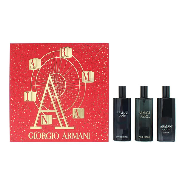 Σετ Giorgio Armani: Code, Parfum, Για Άνδρες, Επαναγεμιζόμενο, 15 ml + Code, Eau De Toilette, Για Άνδρες, 15 ml + Code, Eau De Parfum, Για Άνδρες, 15 ml