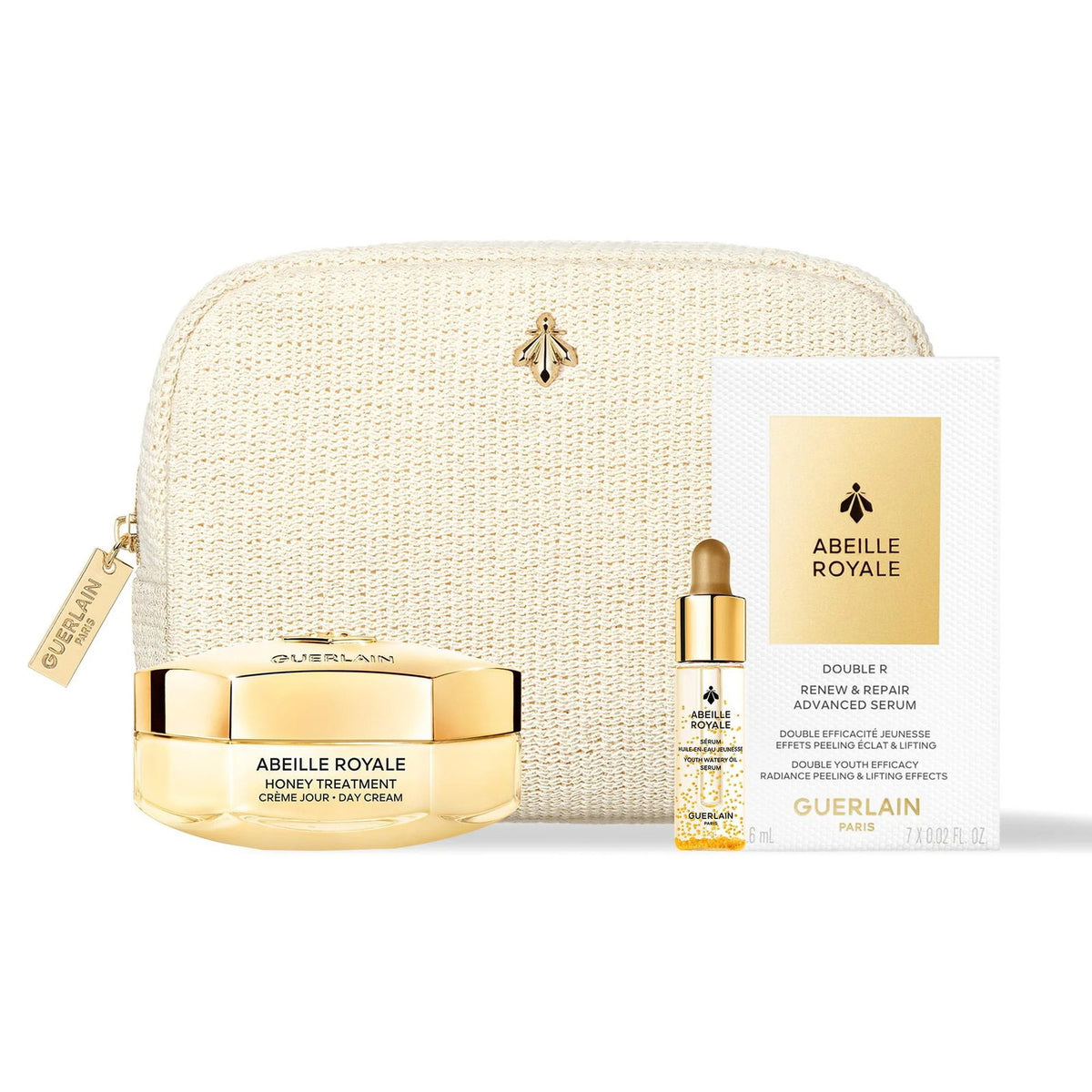Σετ Guerlain: Abeille Royale, Honey, Age-Defying, Κρέμα Ημέρας Για το Πρόσωπο, 50 ml + Abeille Royale, Replumping, Έλαιο, Για Πρόσωπο & Λαιμό, 5 ml + Abeille Royale Double R, Αντιγήρανσης, Ημέρας & Νύχτας, Ορός, Για Πρόσωπο & Λαιμό, 0.6 ml