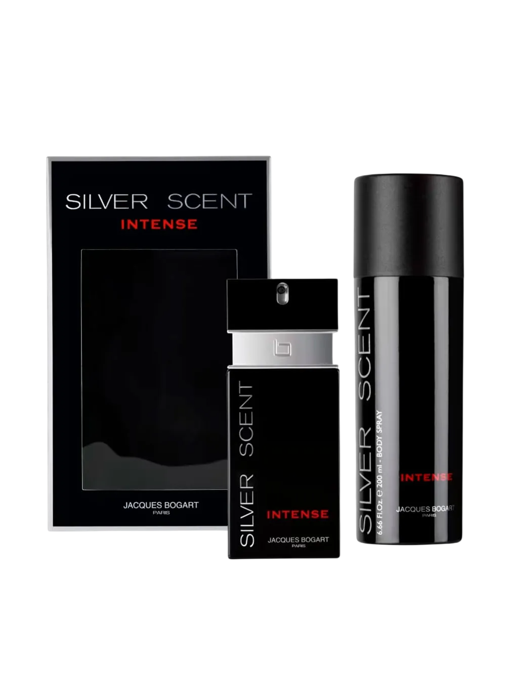 Σετ Jacques Bogart: Silver Scent Intense, Eau De Toilette, Για Άνδρες, 100 ml + Silver Scent Intense, Αρωματικό Spray, Για Άνδρες, 200 ml
