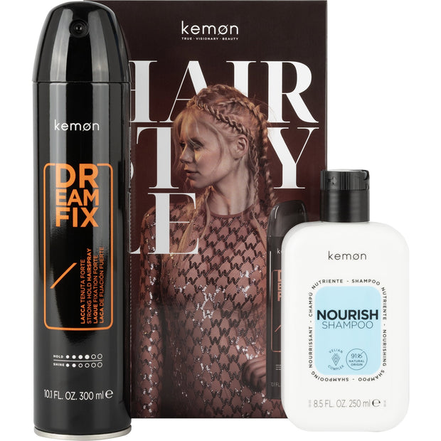 Σετ Kemon: Dreamfix, Spray Μαλλιών, Strong Hold, 300 ml + Nourish Θρεπτικό, Θεραπεία Μαλλιών Σαμπουάν, Dry, 250 ml
