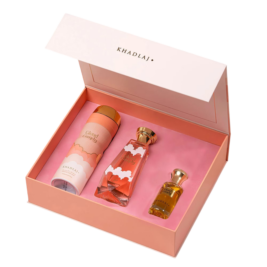 Set Khadlaj: Cloud Candy, Extrait De Parfum, Unisex, 100 ml + Cloud Candy, Αποσμητικό Spray, Γυναικείο, 200 ml + Cloud Candy, Perfume Oil, Unisex, 25 ml