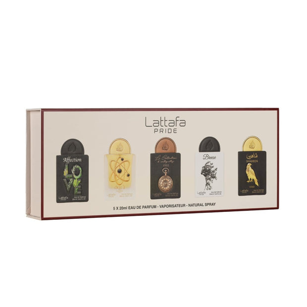 Σετ Lattafa: Affection, Eau De Parfum, Unisex, 20 ml + Tharwah Gold, Eau De Parfum, Unisex, 20 ml + Watch1505, Eau De Parfum, Unisex, 20 ml + Breeze, Eau De Parfum, Unisex, 20 ml + Shaheen Gold, Eau De Parfum, Unisex, 20 ml