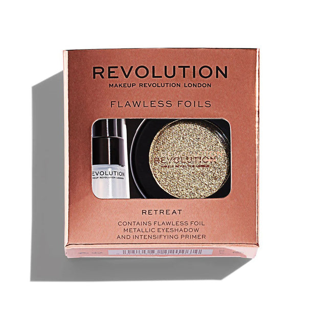Σετ Makeup Revolution: Flawless Foils, Vegan, Σκιά Ματιών Primer, 2 ml + Flawless Foils, Vegan, Παλέτα Σκιών, Retreat, 2 g