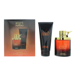 Σετ Manos De Fuego: Caliente, Eau De Toilette, Για Άνδρες, 100 ml + Caliente, Αφρόλουτρο, Για τα Μαλλιά & Body, 150 ml