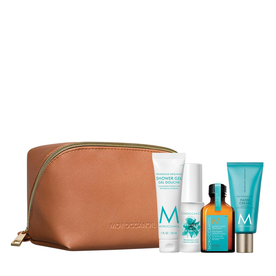 Σετ Moroccanoil: Brumes Du Maroc, Hair Scented Mist, Για Γυναίκες, 30 ml + Hydration, Hair Oil Treatment, Ενυδατικό, 25 ml + Fragrance Originale, Hyaluronic Acid, Θρεπτικό, Κρέμα Χεριών, 40 ml + Moroccanoil, GWP Textile Pouch, Brown