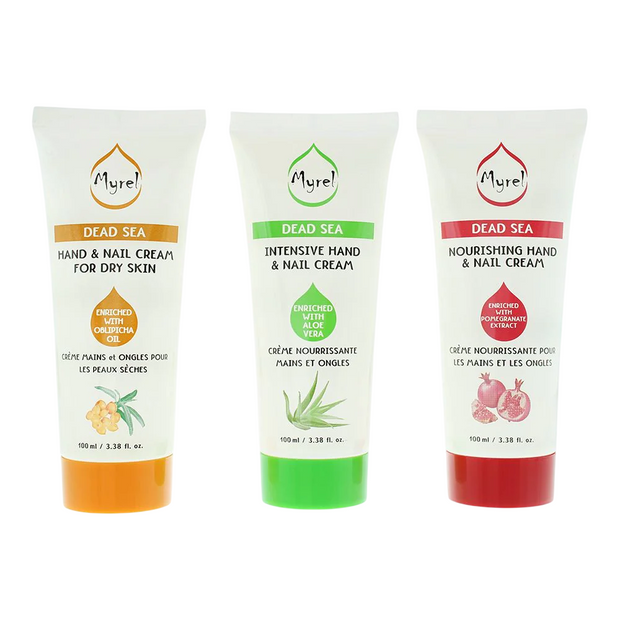 Σετ Myrel: Dead Sea, Hydration, Κρέμα Χεριών, Aloe Vera, 100 ml + Dead Sea, Ενυδατικό, Κρέμα Χεριών, Pomegranate, 100 ml + Dead Sea, Hydrate, Κρέμα Χεριών, 100 ml
