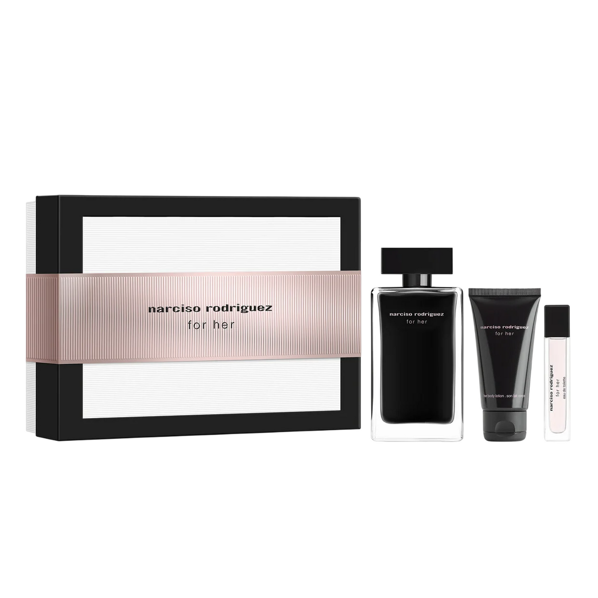 Σετ Narciso Rodriguez: For Her, Eau De Toilette, Για Γυναίκες, 50 ml + For Her, Eau De Toilette, Για Γυναίκες, 7.5 ml + For Her, Ενυδατικό, Λοσιόν Σώματος, 50 ml