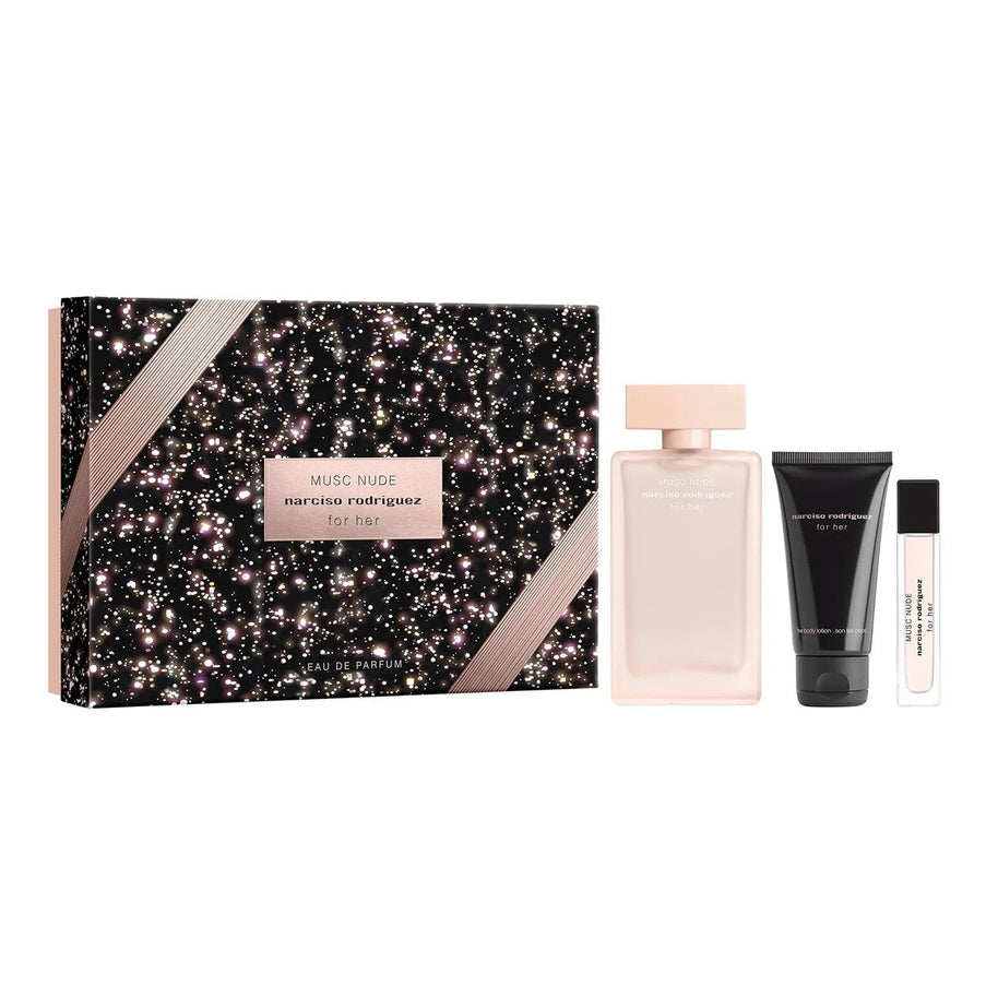Σετ Narciso Rodriguez: Musc Nude, Eau De Parfum, Για Γυναίκες, 100 ml + Musc Nude, Ενυδατικό, Λοσιόν Σώματος, 50 ml + Musc Nude, Eau De Parfum, Για Γυναίκες, 10 ml