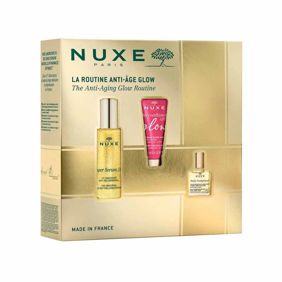 Αντιγήρανσης Glow Routine Σετ Nuxe: Super Ορός [10], Vegan, Αντιγήρανσης, Ημέρας & Νύχτας, Ορός, Για Πρόσωπο & Λαιμό, 30 ml + Merveillance Lift, Glow Σύσφιξης, Κρέμα Προσώπου, 15 ml + Huile Prodigieuse Rich Multi-Purpose, Έλαιο Σώματος, Για το Πρόσ
