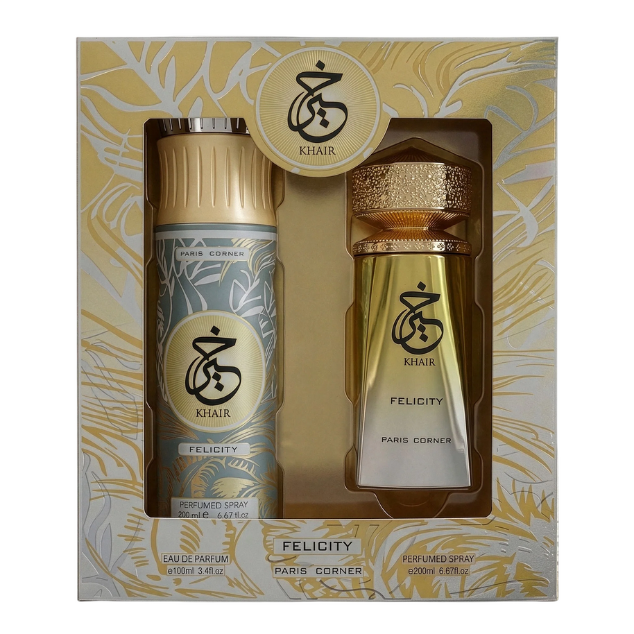Set Paris Corner: Khair Felicity, Eau De Parfum, Γυναικείο, 100 ml + Khair Felicity, Αποσμητικό Spray, Γυναικείο, 200 ml