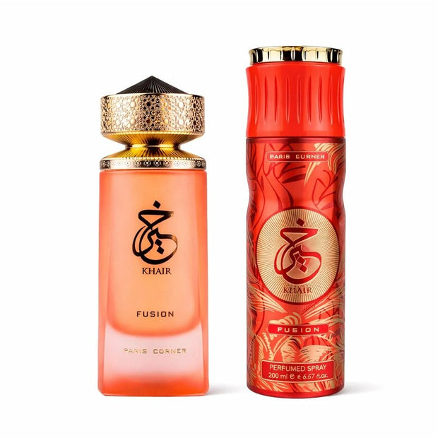 Σετ Paris Corner: Khair Fusion, Eau De Parfum, Unisex, 100 ml + Khair Fusion, Αποσμητικό Spray, Για Γυναίκες, 200 ml