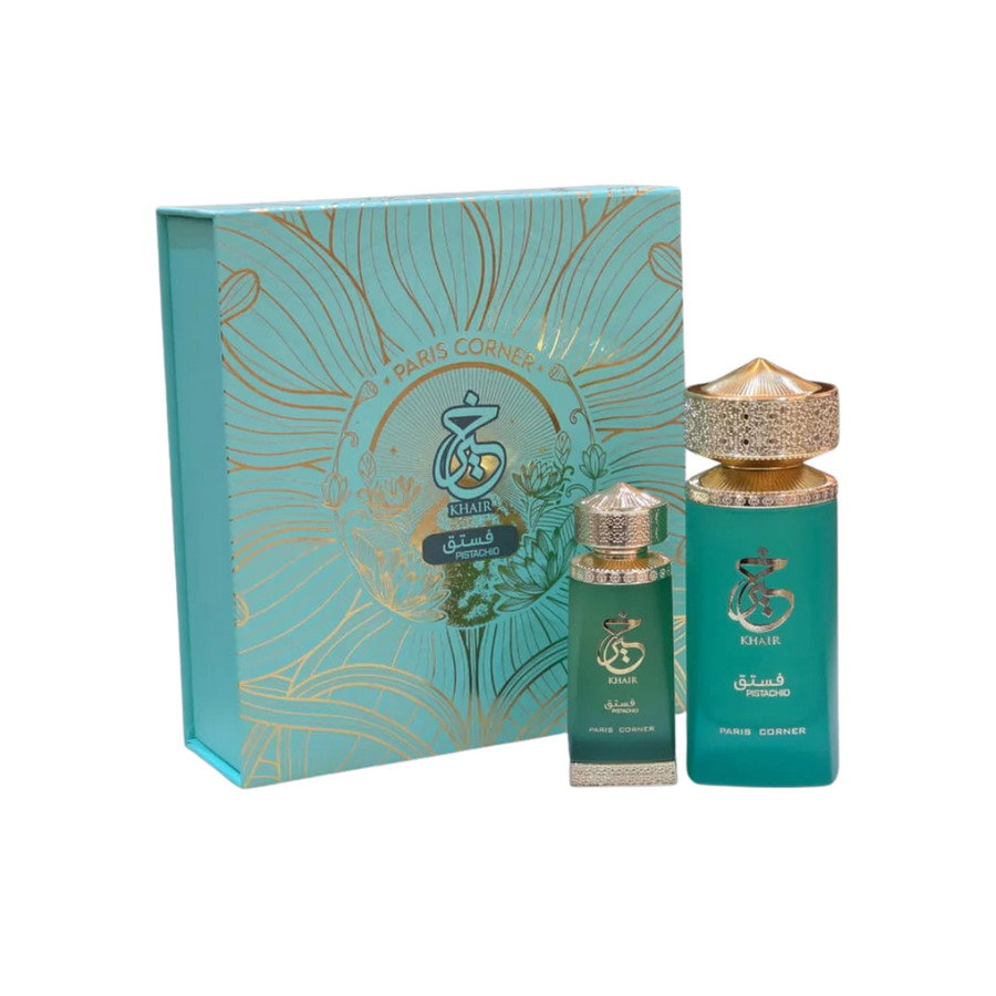 Σετ Paris Corner: Khair Pistachio, Eau De Parfum, Unisex, 100 ml + Khair Pistachio, Αποσμητικό Spray, Για Γυναίκες, 200 ml