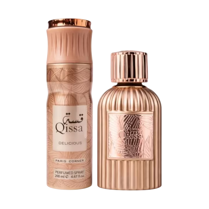 Set Paris Corner: Qissa Delicious, Eau De Parfum, Γυναικείο, 100 ml + Qissa Delicious, Αποσμητικό Spray, Γυναικείο, 200 ml