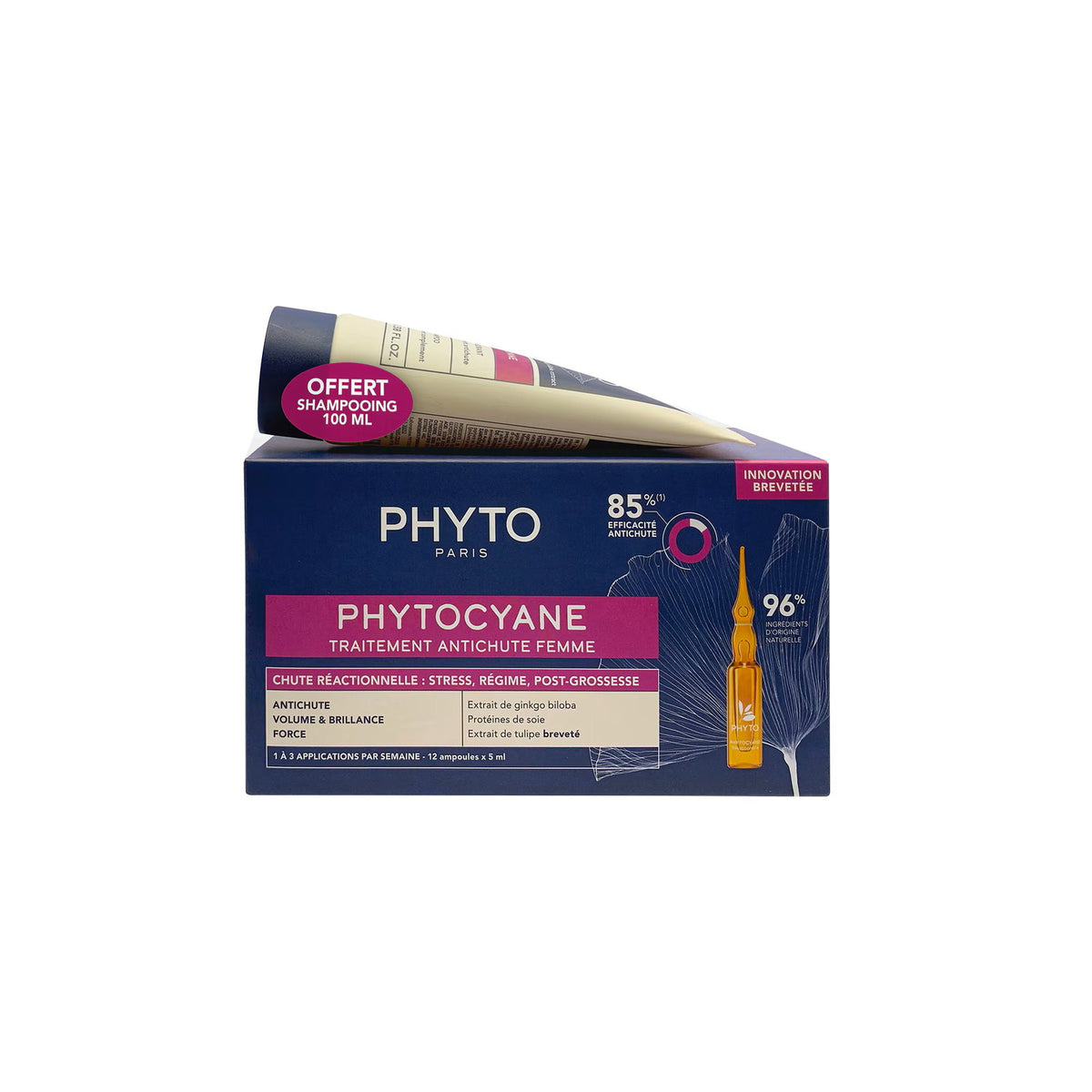 Σετ Phyto: Σετ, Phytocyane, Leave In Scalp Treatment Ορός, Anti-Hair Loss, 12 pcs, 5 ml *Vial + Phytocyane, Σαμπουάν, Anti-Hair Loss, 100 ml