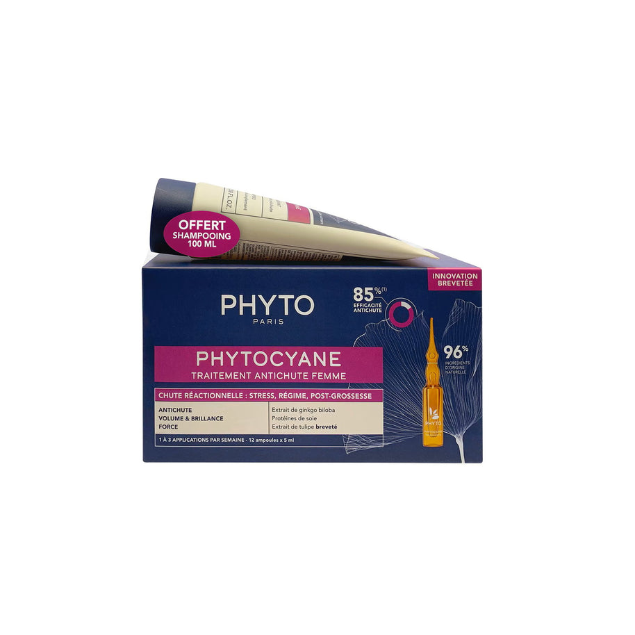 Σετ Phyto: Σετ, Phytocyane, Leave In Scalp Treatment Ορός, Anti-Hair Loss, 12 pcs, 5 ml *Vial + Phytocyane, Σαμπουάν, Anti-Hair Loss, 100 ml