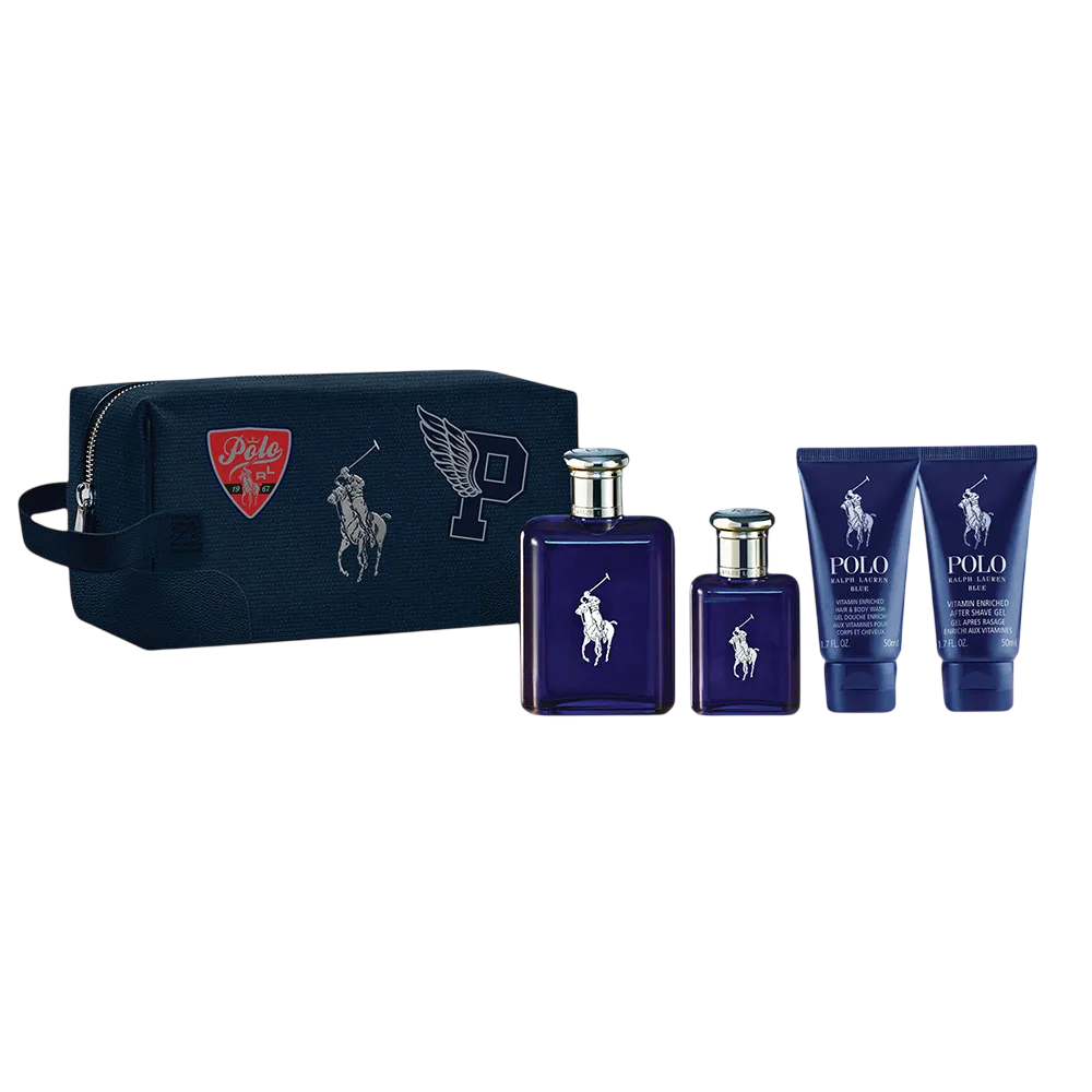 Set Ralph Lauren: Polo Blue, Eau De Toilette, Ανδρικό, 125 ml + Polo Blue, Eau De Toilette, Ανδρικό, 40 ml + Polo Blue, Αφρόλουτρο & Σαμπουάν 2-Σε-1, 50 ml + Polo Blue, Ενυδατικό, Balm Για Μετά το Ξύρισμα, 50 ml