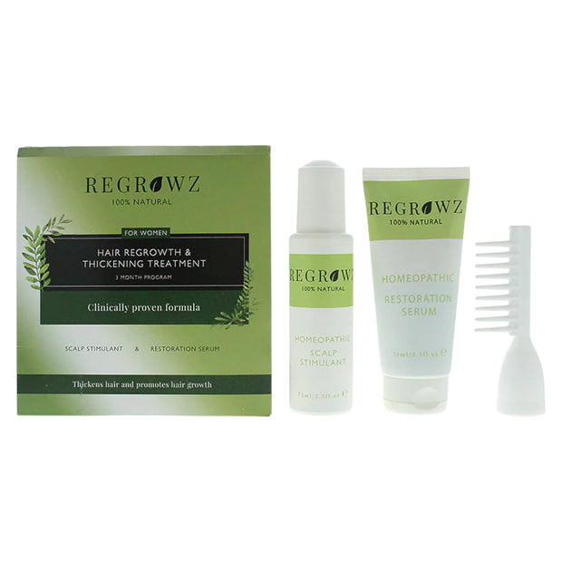 Σετ Regrowz: Homeopathic, Scalp Ορός, Restorative, 75 ml + Homeopathic, Scalp Cream Treatment, Hydrate & Protect, 75 ml + Homeopathic, Mini, Hair Brush, White