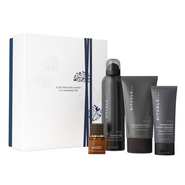 Σετ Rituals: L'Essentiel, Eau De Parfum, Για Άνδρες, 50 ml + Homme, Caffeine, Σαμπουάν, For Strengthening, 70 ml + Homme, Charcoal, Καθαρισμού, Scrub Καθαρισμού, Για το Πρόσωπο, 125 g + Homme, Invigorating, Shower Mousse, 200 ml