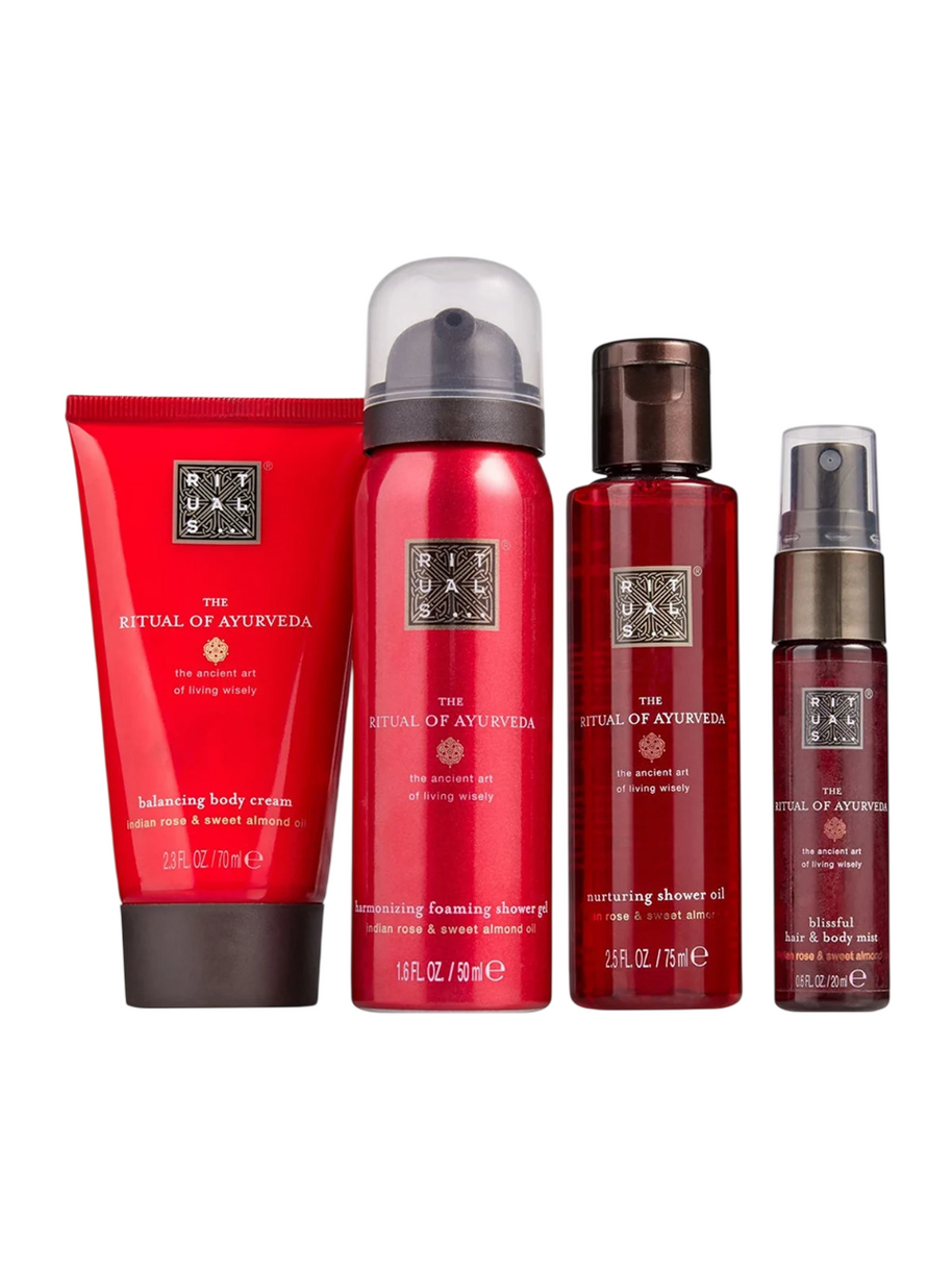 Σετ Rituals: The Ritual Of Ayurveda, Shower Mousse, 50 ml + The Ritual Of Ayurveda, Nurture, Shower Oil, Για Ξηρές Επιδερμίδες, 75 ml + The Ritual Of Ayurveda, Αρωματικό Mist Μαλλιών, Για Γυναίκες, 20 ml + The Ritual Of Ayurveda, Balancing