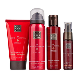 Σετ Rituals: The Ritual Of Ayurveda, Shower Mousse, 50 ml + The Ritual Of Ayurveda, Nurture, Shower Oil, Για Ξηρές Επιδερμίδες, 75 ml + The Ritual Of Ayurveda, Αρωματικό Mist Μαλλιών, Για Γυναίκες, 20 ml + The Ritual Of Ayurveda, Balancing