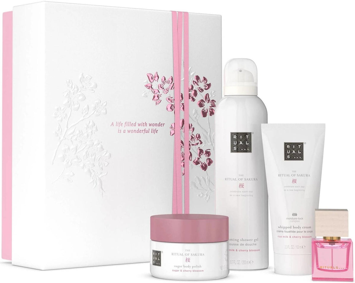 Σετ Rituals: The Ritual Of Sakura, Αναζωογονητικό, Scrub Σώματος, 125 g + The Ritual Of Sakura, Shower Mousse, 200 ml + The Ritual Of Sakura, Ενυδατικό, Κρέμα Σώματος, 100 ml + Reve De Hanami, Eau De Parfum, Για Γυναίκες, 15 ml