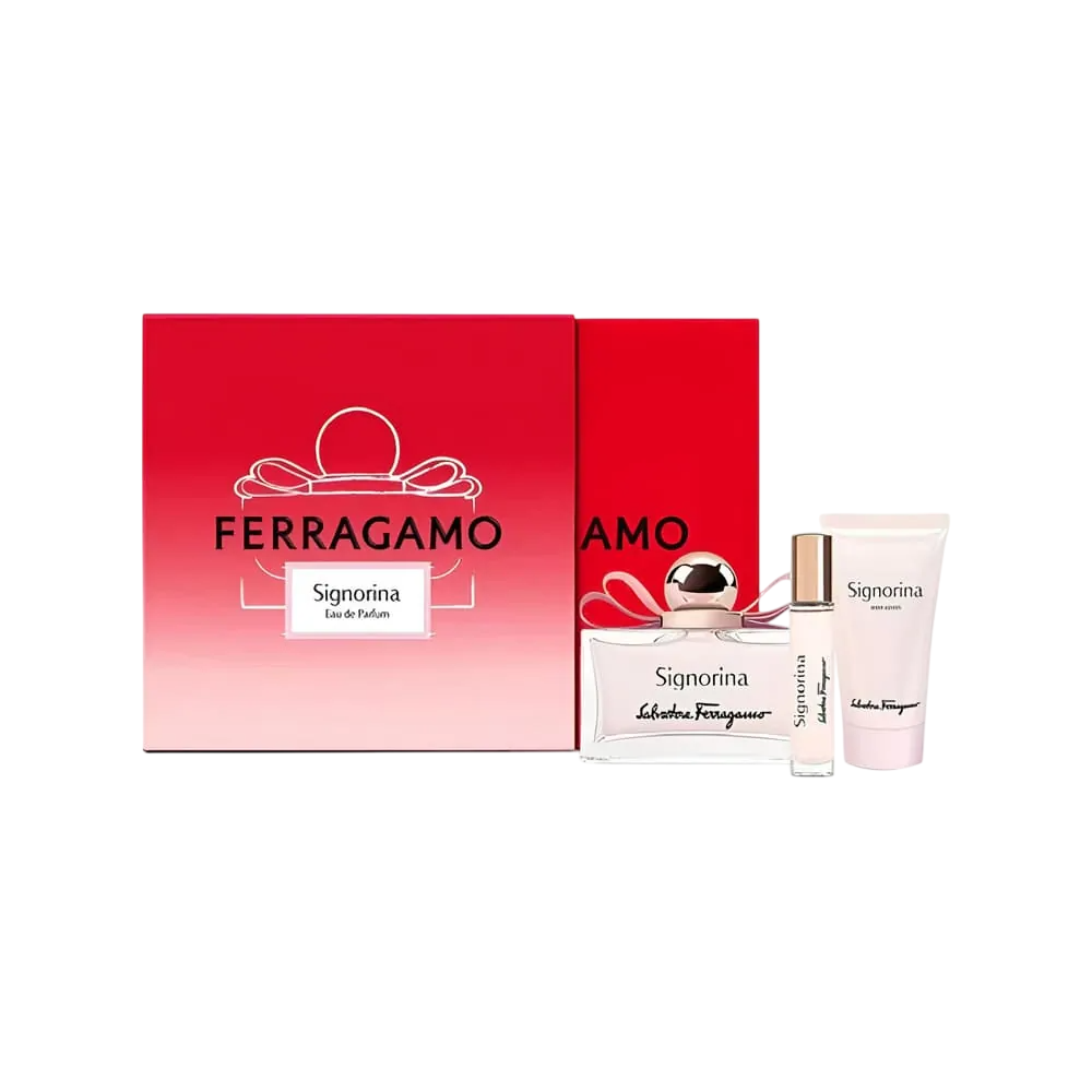 Σετ Salvatore Ferragamo: Signorina, Eau De Parfum, Για Γυναίκες, 100 ml + Signorina, Eau De Parfum, Για Γυναίκες, 10 ml + Signorina, Ενυδατικό, Λοσιόν Σώματος, 50 ml