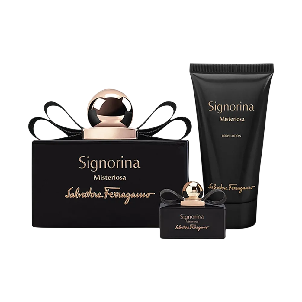 Σετ Salvatore Ferragamo: Signorina Misteriosa, Eau De Parfum, Για Γυναίκες, 50 ml + Signorina Misteriosa, Eau De Parfum, Για Γυναίκες, 5 ml + Signorina Misteriosa, Ενυδατικό, Λοσιόν Σώματος, 50 ml