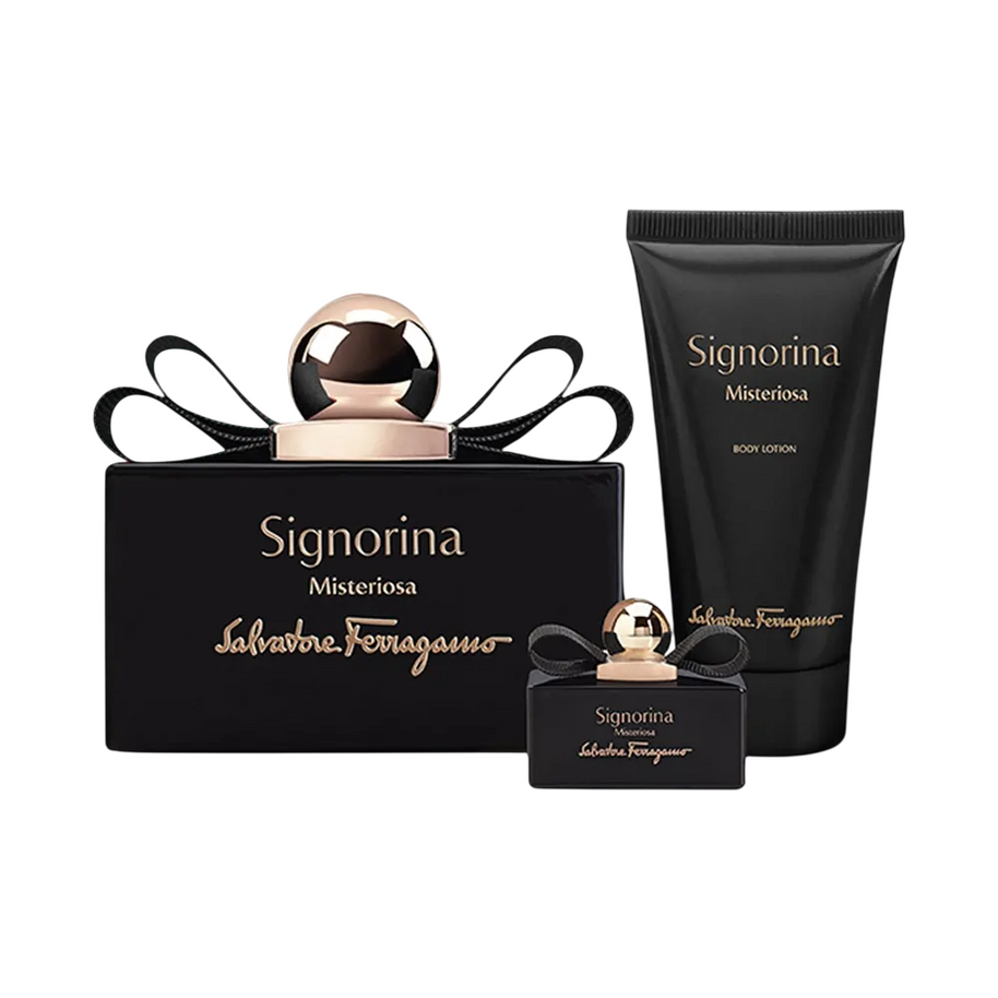 Σετ Salvatore Ferragamo: Signorina Misteriosa, Eau De Parfum, Για Γυναίκες, 50 ml + Signorina Misteriosa, Eau De Parfum, Για Γυναίκες, 5 ml + Signorina Misteriosa, Ενυδατικό, Λοσιόν Σώματος, 50 ml