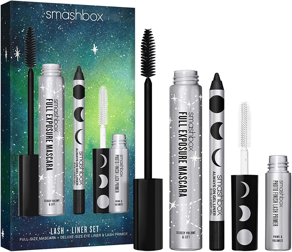 Set Smashbox: Photo Finish, Eyelash Primer, 4 ml + Always On, Gel Pencil Eyeliner, Brewed, 1.2 g + Full Exposure, Waterproof, Volumizing, Mascara, Black, 9.56 ml