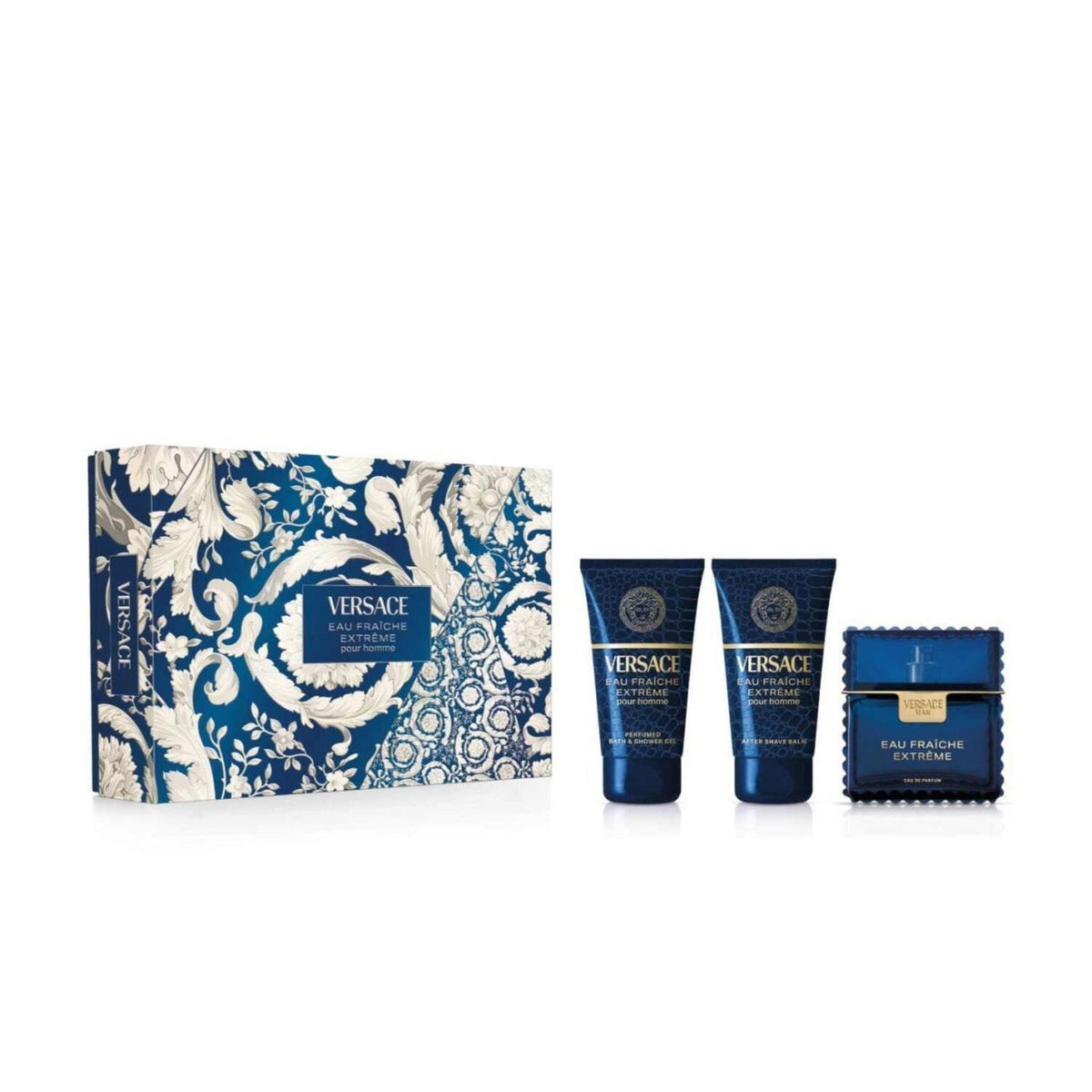 Set Versace: Eau Fraiche Extreme, Eau De Parfum, Ανδρικό, 100 ml + Eau Fraiche Extreme, Αφρόλουτρο, 50 ml + Eau Fraiche Extreme, Ενυδατικό, Balm Για Μετά το Ξύρισμα, 50 ml
