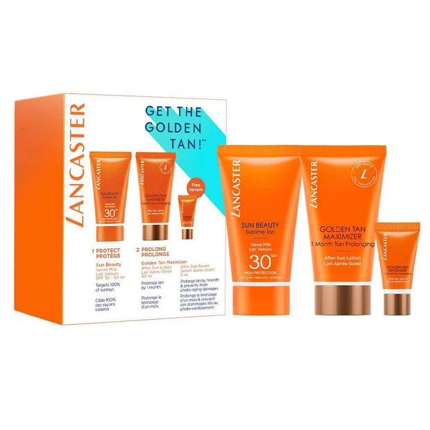 Get The Golden Tan! Σετ Lancaster: Golden Tan Maximizer, Buriti Oil, Αντιρυτιδικός, Για Μετά τον Ήλιο Ορός, 3 ml + Golden Tan Maximizer, Ενυδατικό & Καταπραϋντικό, Λοσιόν Για Μετά τον Ήλιο, 15 ml + Sun Beauty, UV Protection, Sunscreen Lotion