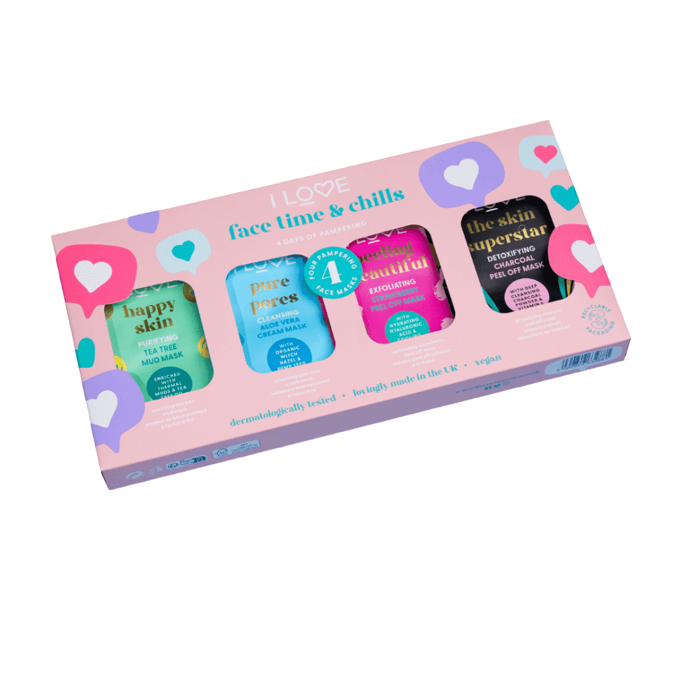 Time & Chills Σετ I Love: Beautiful Peeling, Peeling, Sheet Mask, Για το Πρόσωπο, 10 ml + Skin Superstar, Detoxifying, Sheet Mask, Για το Πρόσωπο, 10 ml + Happy Skin, Καθαριστικό, Sheet Mask, Για το Πρόσωπο, 10 ml + Pure Pores, Καθαρισμού, Sheet Mask