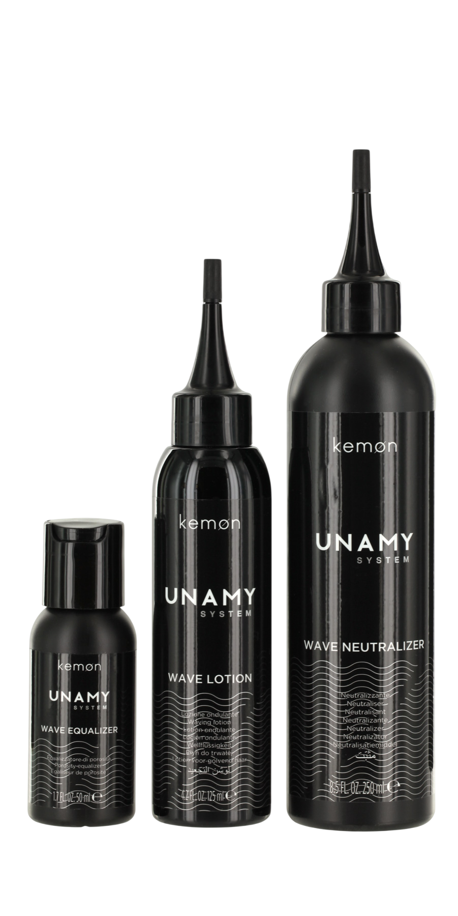 Unamy System Wave Σετ Kemon: Wave Equalizer, Θεραπεία Μαλλιών Lotion Mask, 50 ml + Wave Lotion, Θεραπεία Μαλλιών Lotion Mask, 150 ml + Wave Neutralizer, Θεραπεία Μαλλιών Lotion Mask, 250 ml